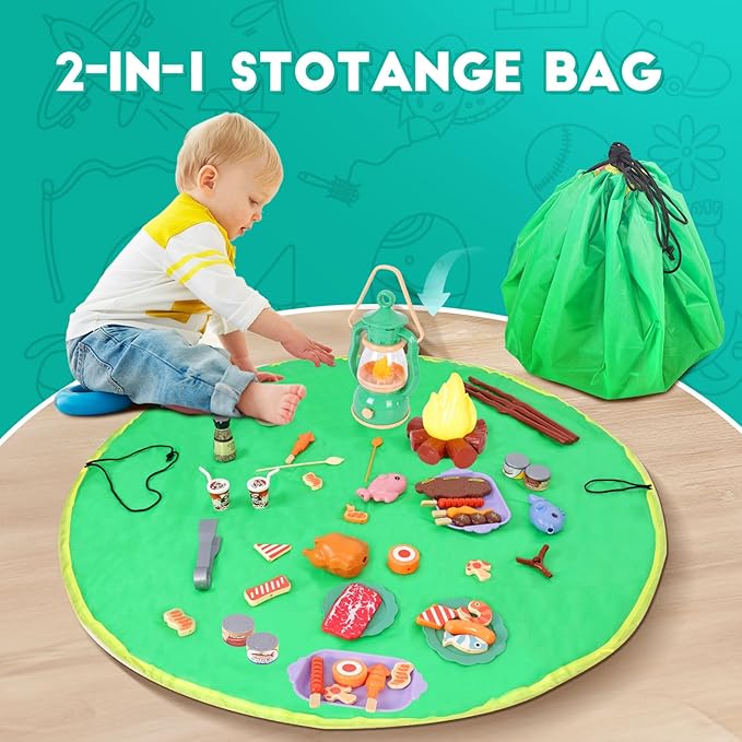 Camping Set Toys with Pop up Play Tent Indoor Outdoor Pretend Camping Playset for Toddlers Kids Boys Girls 3-5 Years Old