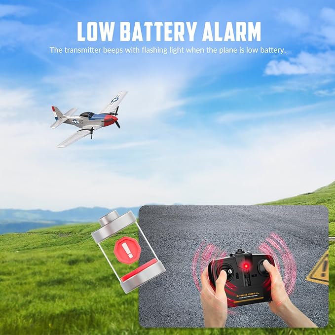 VOLANTEXRC RC Plane 3 Channel Remote Control Airplane Fighter Toys, 2.4GHz 6-axis Gyro Stabilizer RTF Glider Aircraft Plane, Easy to Fly for Adults Kids Beginners Boys (P-51D Mustang)