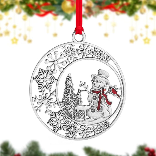 Metal Snowman Christmas Tree Ornaments 2025 - Pewter Plated Vintage Style Holiday Ornament with Hanging Cord