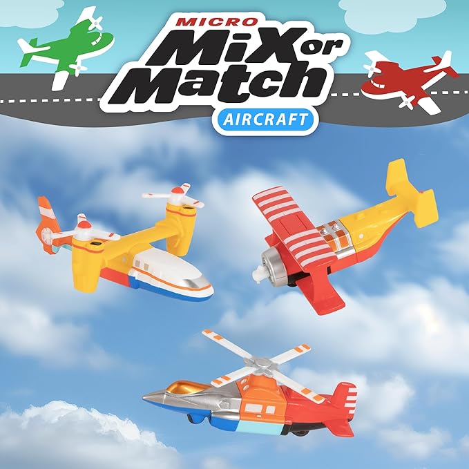 POPULAR PLAYTHINGS Mix or Match Vehicles, Magnetic Snap Toy Play Set, Micro Aircraft with Airplane Helicopter and More, Playmat Included