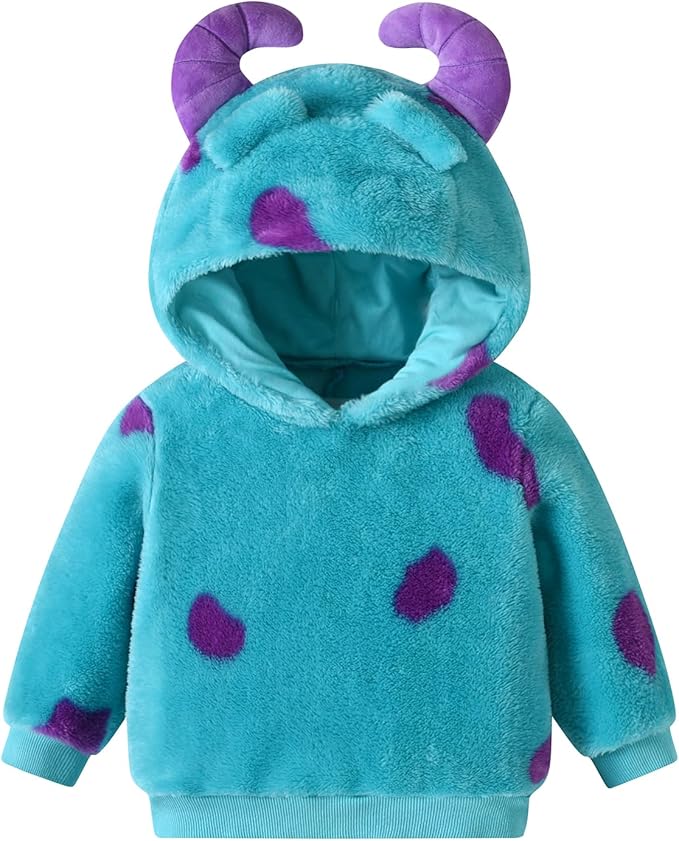 Toddler Girl Boy Halloween Costume Long Sleeve Plush Hooded Sweatshirts Pants Set Funny Monster Cosplay Outfits