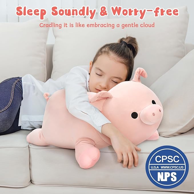 MaoGoLan Pink Pig Stuffed Animal Plush Pillow– 23.6" Giant Stuffed Pig Toy, Soft Hugging Piglet Toy for Kids & Adults, Perfect Piggy Christmas Birthday Decor Gifts