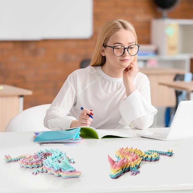 30'' 3D Printed Dragon - 3D Printed Toys, Articulated Crystal Dragon Large Rainbow Animal Fidget Toy, Decor Huge Dragons Collectible Figurines(Mixcolor1,30inch)