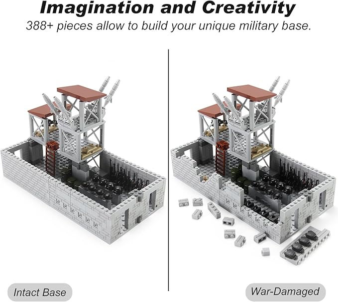 Military Base Building Bricks Set 389 Pieces Armory Defense Guard Tower Guns Army Weapons SWAT Gear Accessories for Soldier Figures Building Block Toy Compatible with Major Brands