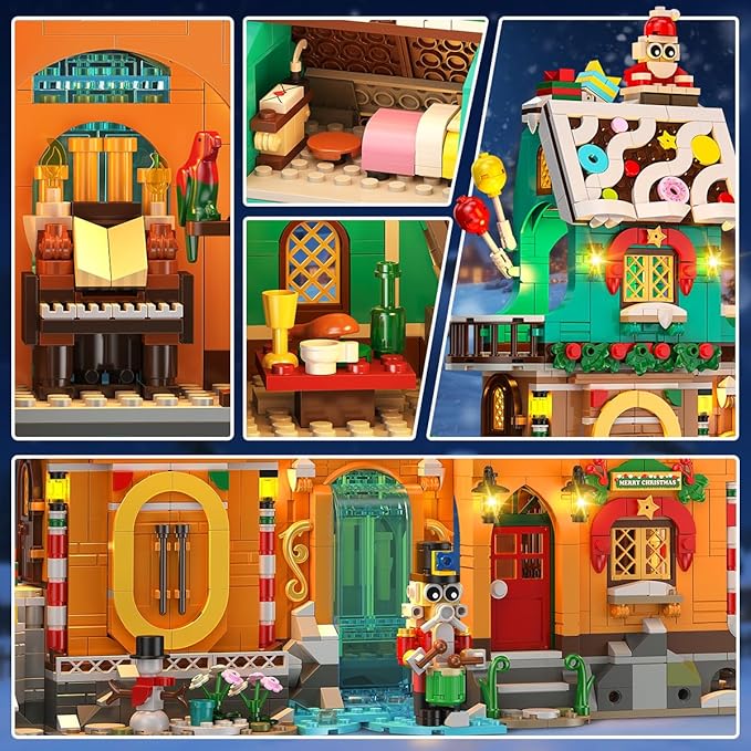 3 Style Christmas Gingerbread House Building Set with Lights - 2025 Holiday Castle Building Block Toy with Santa Claus Xmas Tree Gifts for Adults Teens Kids Girls Boy Ages 10+ (1976PCS)