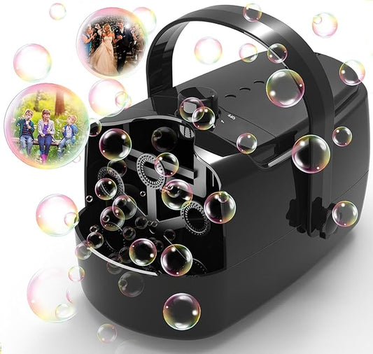 Bubble Machine Durable Automatic Bubble Blower, 18000+ Big Bubbles Per Minute Bubbles for Kids Toddlers Bubble Maker Operated by Plugin or Batteries Bubble Toys for Indoor Outdoor Birthday Party