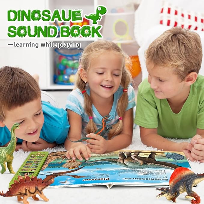 OENUX Dinosaur Toys with Interactive Sound Book for Kids 3-5, Dinosaur Book with Sound &12 Toy Dinosaurs Figures, Toddler Learning Toys for Boy, Present for Boys Girl Age 4-7