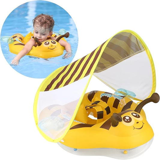 Free Swimming Baby Inflatable Baby Pool Float Ring Size Improved Bumble Bee Toddler Swim Trainer for Age of 3-36 Months (Yellow, Small)
