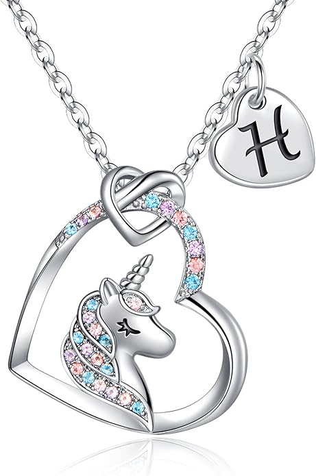 Hidepoo Stocking Stuffers for Teen Girls Kids - Colorful CZ Heart Pendant Initial Unicorn Necklaces for Girl Jewelry Birthday Gift Christmas Gifts for Grandkids Girls Kid