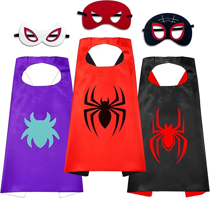 TEEHOME 3 Pack Spider Capes and Masks - His Amazing Friend for Kids Birthday Party Favors - Dress-Up Costume Set - Superhero Supplies, Decorations, Halloween Costumes, Gifts for Boys & Girls