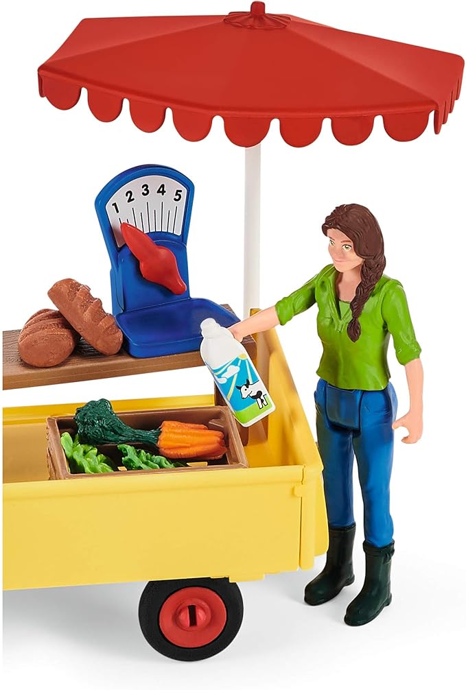 Schleich Farm World — Sunny Day Mobile Farm Stand Playset, Farm Play Set with Farmer Dolls, Horse and Mobile Produce Stand, Farm Animal Toys for Kids Ages 3+