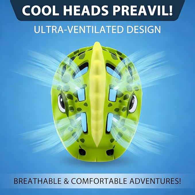 KINGBIKE Toddler Helmet 2-3-5-8 Years Kids Balance Bike Helmets Size Adjustable 3D Dinosaur with Led Light for Skateboard Scooter Cycling Skaterolling