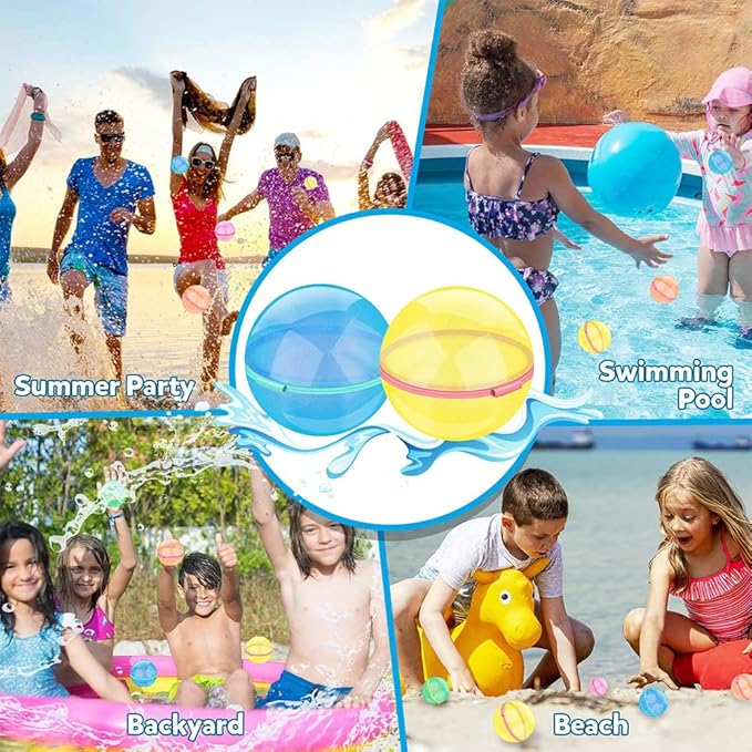 Magnetic Reusable Water Balloons, Refillable Water Toys Balloons Quick Fill Self Sealing, Splash Bomb Water Balls Summer Toys for Kids, Pool, Outdoor Water Play Game, Summer Fun Party, 12 Pack