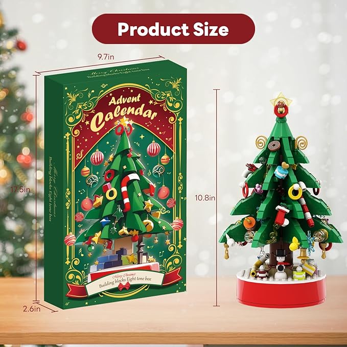 2025 Advent Calendar Building Blocks Christmas Tree with Music Countdown Calendar for Christmas Boys and Girls Christmas Gifts