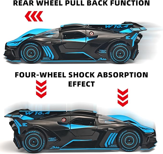 Toddler Car Toys 1/24 Diecast Cars Compatible for Bolide Model Car Collection,Spray Bolide Toy Car for Boys,Pull Back Cars with Light and Sound,Toy Cars for Boys Age 4-7（Blue）