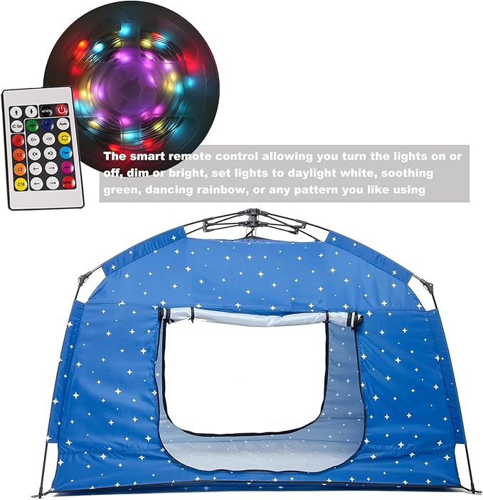 Kids Play Tent-Portable Playhouse Children House -Easy Set up Indoor Outdoor with Carry Bag for Kids-Light Strip Design for Night Use with Starry Fabric - Space for Children and Parents-Birthday