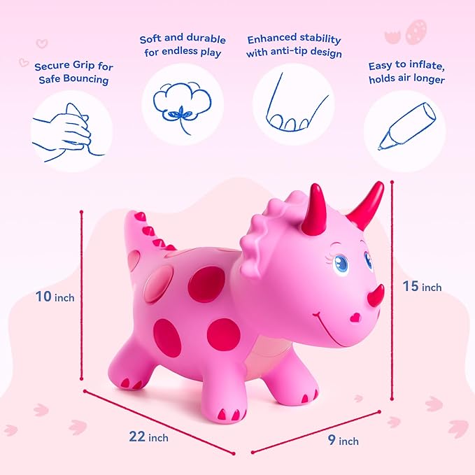 ZOOJOY Dinosaur Bouncy Animal Hopper, Inflatable Bouncy Horse for Toddlers 2-5, Ride-on Bouncing Hopper Toys with Pump for Indoor & Outdoor, 3 4 5 6 7 Years Birthday Gift for Boys & Girls
