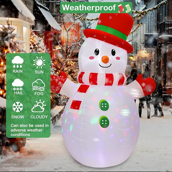 Peyton 6FT Inflatable Snowman Outdoor Decorations, Blow up Snowman Inflatable with Rotating Built-in LED Light, Christmas Inflatable Yard Decoration Indoor and Outdoor.