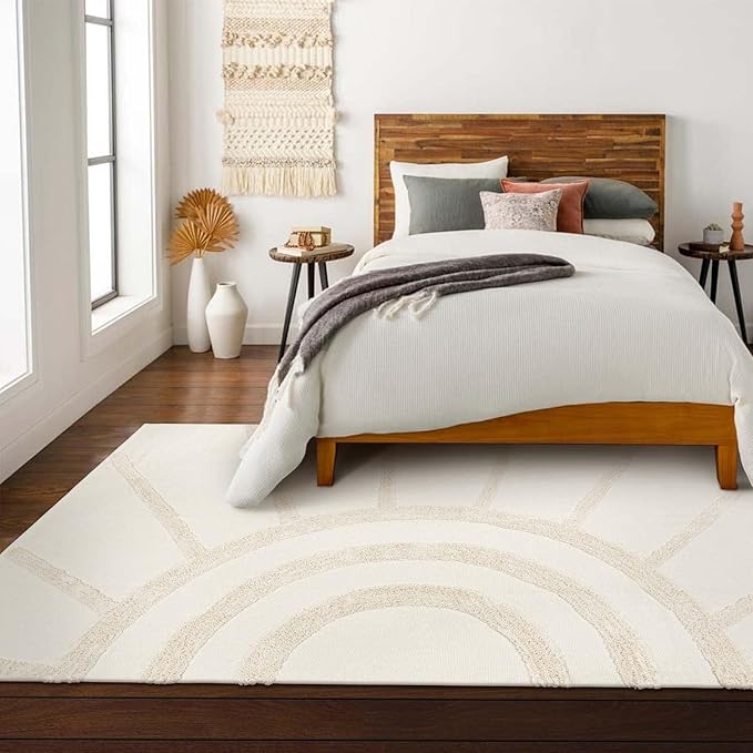 OJIA Boho Living Room Rug 5'x8', Large Washable Rugs Soft Tufted Bedroom Nursery Rug, Cotton Woven Beige Area Rugs Floor Carpet for Dorm/Kids Room/Dining Room/Office