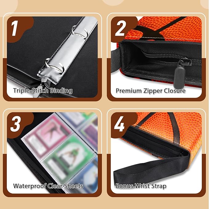 900 Pocket Basketball Card Binder, Trading Card Storage Album with 50 Durable 9-Pocket Pages for Christmas Thanksgiving Birthday, Double Sided Pocket Zipper Binder for Game Cards, Sports Cards