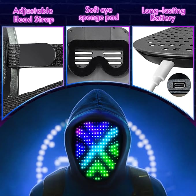 Led Mask Halloween Costume for Kids Adults, Face Transforming Light up Mask with Gesture Sensing, Cool Toys Great Gift for Birthday Costume Party Christmas