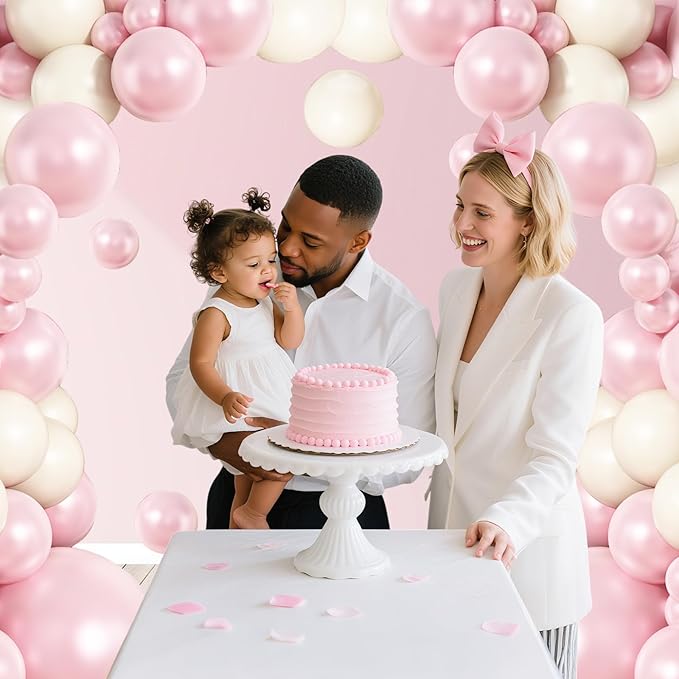 Pearl Pink and White Balloons Arch, Double Stuffed Pearl Pink Sand White Balloons 18/12/10/5 Inch Light Pink Pearl Balloon Garland Kit for Girl Bridal Shower Wedding Birthday Party Decor