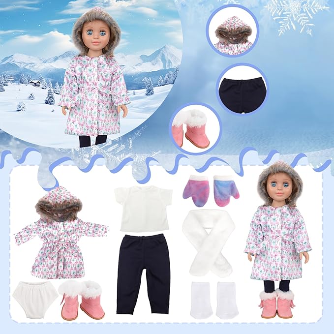 18 Inch Doll Clothes & Outfit Set-Thermal-Insulated Winter Wardrobe Bundle with Jacket,5 Seasonal Colors for 18in Dolls (Arctic Animal/Snowflake Patterns)