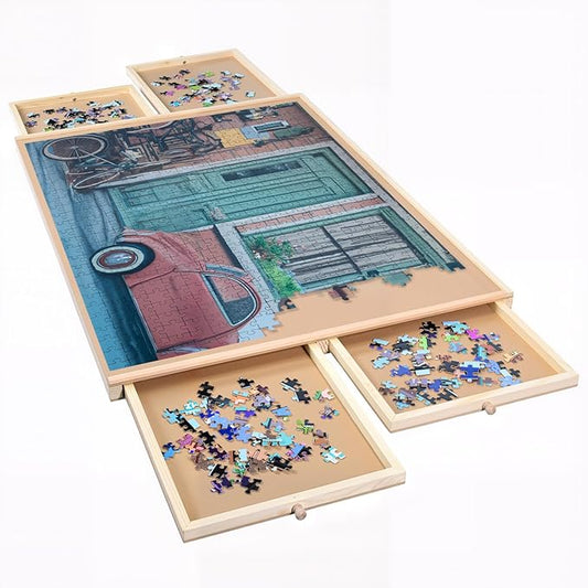 Puzzle Board with Drawers for 500 Piece Puzzle,25 x 19 Inch Wooden Jigsaw Puzzles Table for Adults, Game,Organizer,Storage,Accessories