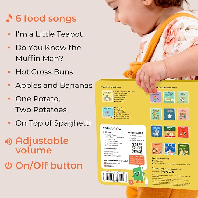 Cali's Books I'm a Little Teapot Music Book for Toddlers 1-3 Years Old - Food Musical Books, Interactive Baby Sound Book, Singing Toy for Children Girls, Learning Song Toys for Toddler Boys