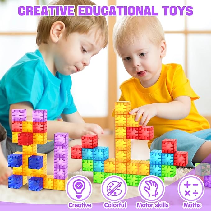 Magnetic Blocks - 32pcs Translucent Magnetic Building Blocks for Toddlers 1-3, STEM Rainbow Magnet Cubes for Kids Ages 2-4, Magnet Toys for Kids 3-5, Christmas Birthday Gifts for Girls & Boys