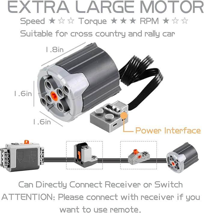 54PCS Power Function Motor Kit, Infrared Remote Control&Battery Pack Motor Set, Compatible with Lego Technic Sets, New Light Gray Electric Functions Motors and Gears, Kid&Adult