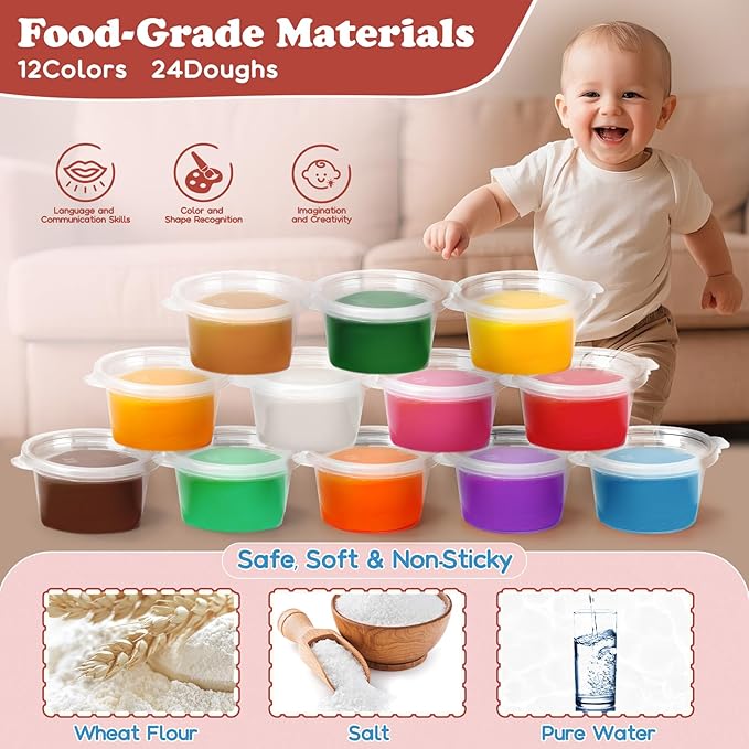 85 PCS 3 in 1 Dough Sets for Kids Ages 3-4-8, Art Crafts Dough Tools Kit, Train Engine Noodle Playset with Light & Sound, Hamburger Machine, Dessert Rack, Kitchen Creations Food Play Toys Boys Girls