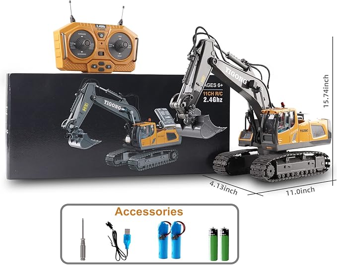 Dwi Dowellin Remote Control Excavator Toys for Boys,Construction Rc Excavators for Kids Age 4-7 8 9 10 Year Old,Ideal Toys,Batteries Included