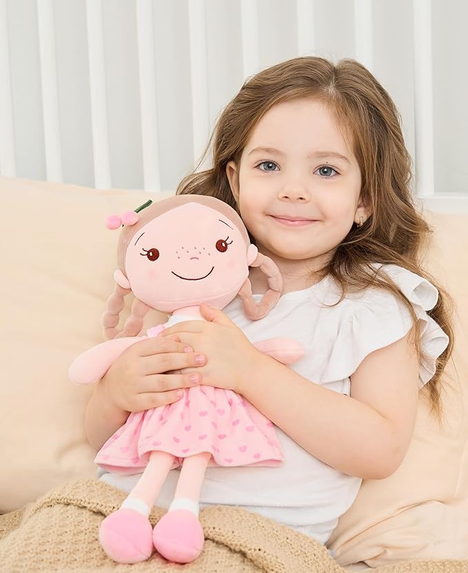 Soft Baby Doll Toys (16'') for Girls, My First Baby Rag Dolls for 1 Year Old Girl Birthday Gift Plush Doll Toys Machine Washable Baby Doll for Toddler Kids Infants - Cherry Girl