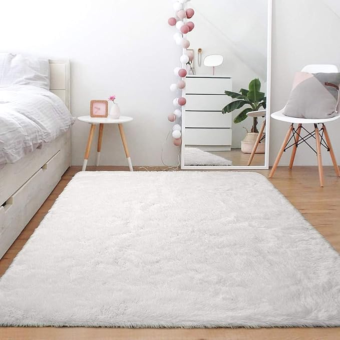 Ompaa Fluffy Rug, Super Soft Fuzzy Area Rugs for Bedroom Living Room - 3' x 5' Large Plush Furry Shag Rug - Kids Playroom Nursery Classroom Dining Room Decor Floor Carpet, Cream White
