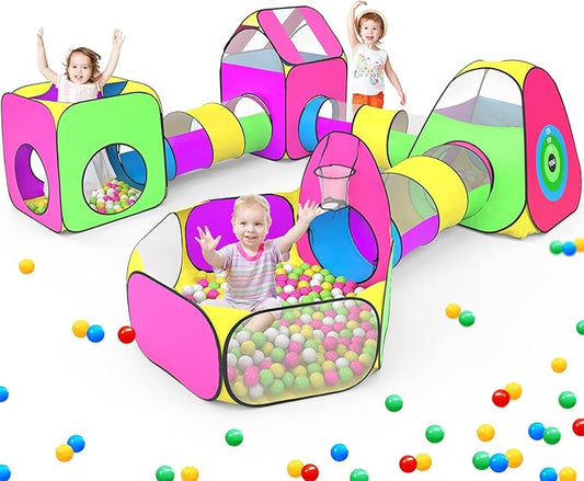 7PC Play Tent for Baby with 1 Ball Pit, 3 Kids Tents and 3 Tunnels, Large Indoor/Outdoor Playhouse, Boys & Girls Birthday Gift or Toy Playset, Target Game