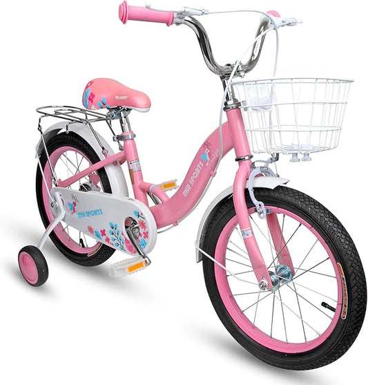 Slippery Racer MW Sports 16 inch Kids Bike with Removable Training Wheels, Hand Brakes and Back Relay Rack for Ages 4-6 Years.