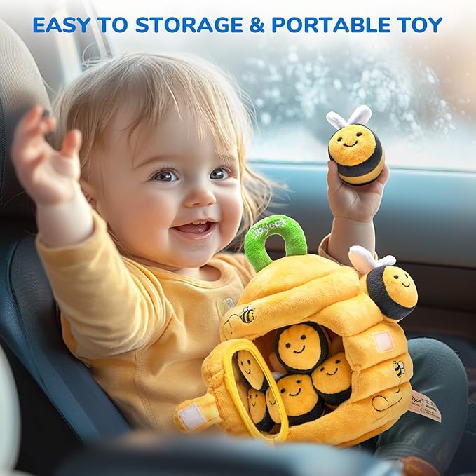JoyCat Baby Toys 6-12 Months - Soft Baby Beehive with 5 Sensory Bees - Rattle, Crinkle Paper, Squeaker, Mirror, Busy Montessori Soft Toys for Toddlers 0-3 Years Old - Baby Christmas Birthday Gift