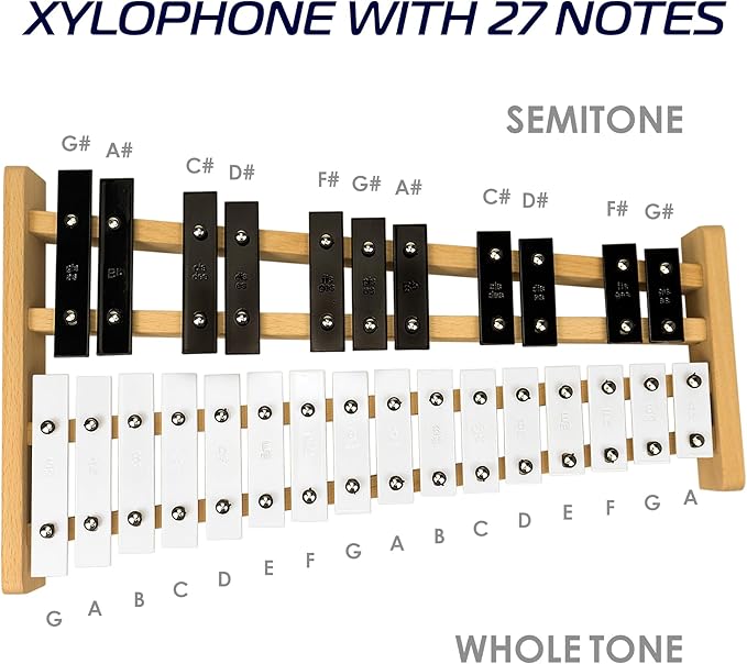 MINIARTIS Glockenspiel Xylophone | Full Size Glockenspiel Xylophone 27 Note Metal Keys for Adults & Kids | Percussion Musical Instrument Includes 2 Wooden Beaters and Carry Case