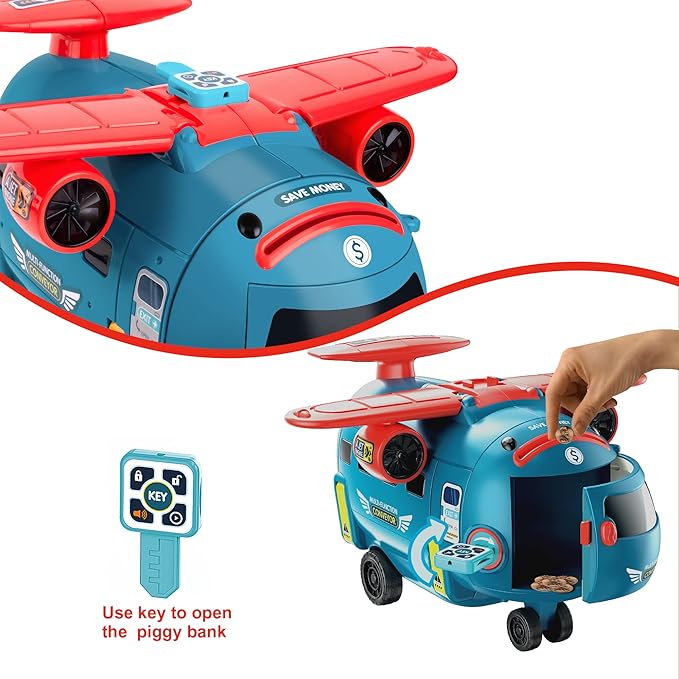 Dwi Dowellin Airplane Car Toy,Steering Wheel Toys for 3 4 5 6 Year Old Boys&Girls with Sound and Light,Toddler Educational Plane Driving Toy Gift for Kids Aged 3+, Blue