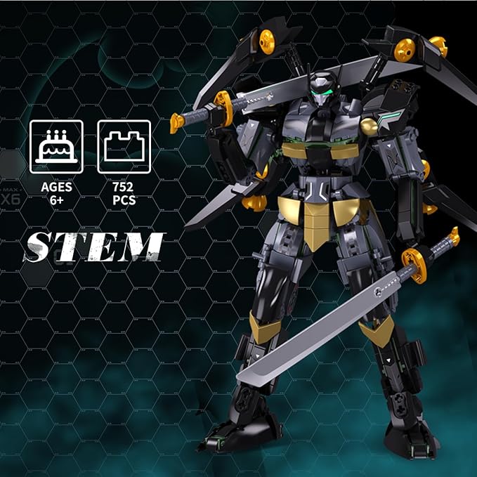 Mech Building Sets, Black Robot Mecha Building Kit with Two Knife, Collectible Gift for Teens Boys 8+, Compatible with Lego Mech Set, 534 PCS