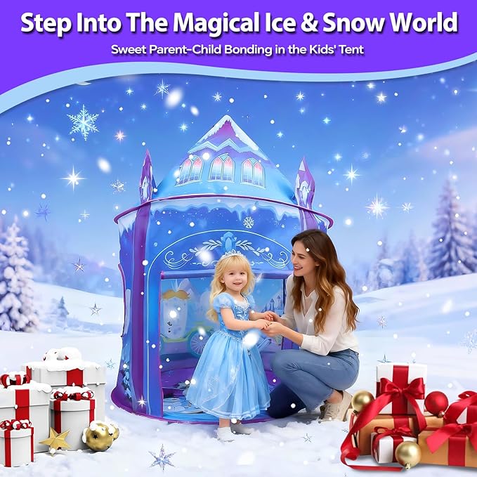 Princess Play Tent for Girls Ice Castle Imaginative Fairy Tale Pretend Game Playhouse Indoor Outdoor Pop Up Kids Tent Toy Gift for Children Toddlers Festival Birthday Party