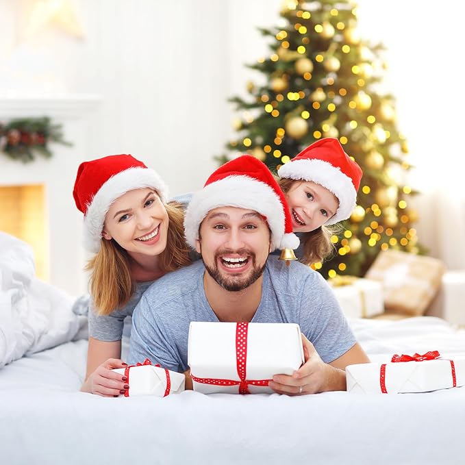 2 Pcs Santa Hat, Comfortable Velvet Red and White Christmas Hats for Christmas Party Decorations and Gifts, Adult Size