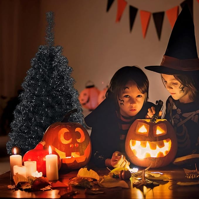 GOLFLAME 3FT Artificial Christmas Tree, Premium Mini Xmas Pine Tree with Stand Base Thicken Tips, Great Holiday Decoration (Black)