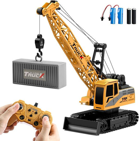 Dwi Dowellin Remote Control Crawler Crane for Boys,11-Channel 2.4GHz RC Construction Crane Toy for Kids Age 3 4-7 8 9 10 Year Old