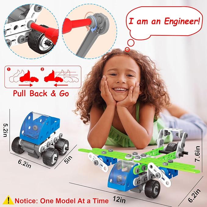 18 in 1 STEM Toys for 4 5 6 7 8+ Year Old Boy Girl Birthday Gifts Educational Building Toys for Kids Ages 4-8 5-7 6-8 Build and Play Stem Activities Construction Toy for Boys 4-6 8-10 (Pull Back Cars)
