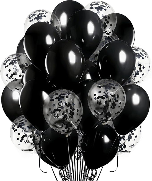 100 Pcs Black Balloons 12 inch and 10 Pcs Black Confetti Balloon Total 110 for Wedding, Graduation, Birthday Party Decoration