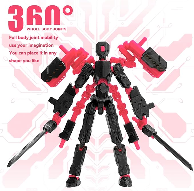 8 inch T13 (Assembly Completed) Action Figure Set,T 13 Multi-Articular Mobile Robot Nova T-13,Desktop Decorations for Game Lovers Toys (Black Red)