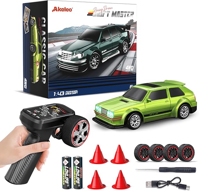 1/43 Mini RC Drift Car with Gyroscope, 4WD Full Proportional RC Car, 2.4GHZ Hobby Grade Remote Control Cars, RTR Model Vehicle, 20+KM/H High Speed for Hobbyists Kids Adults (Lime Green)