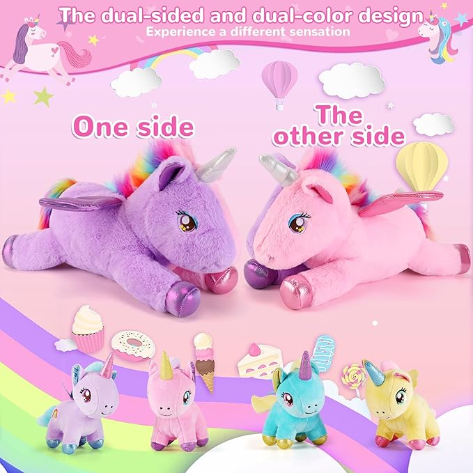 5 Pieces Unicorn Stuffed Animals - 1 Mommy Stuffed Unicorn with 4 Babies - Unicorns Gifts for Girls Ages 3-8, Unicorns Plush Toys for Christmas, Valentine's, Birthday Gifts (Pink & Purple)